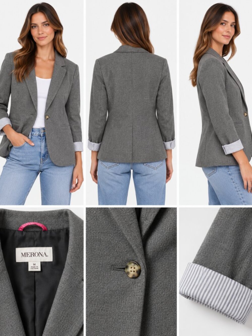 Merona Gray One Button Tailored Blazer Jacket Size 2
